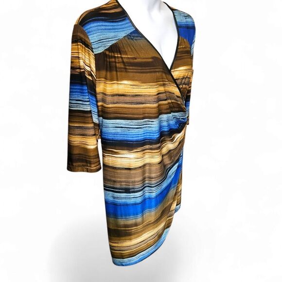 MLLE GABRIALLE Plus Size Multi- Color Stripped Wrap 1/2'Sleeve Midi Dress 3X - Picture 4 of 15